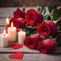 valentines day background, social media background for vday, full of romance cards with love, red rose and candles