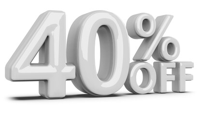 40 percentage discount number white 3d render