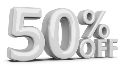 50 percentage discount number white 3d render