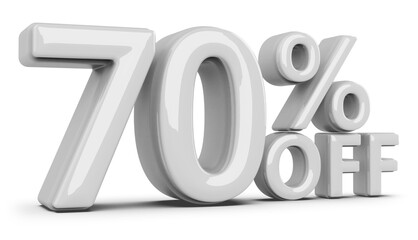 70 percentage discount number white 3d render