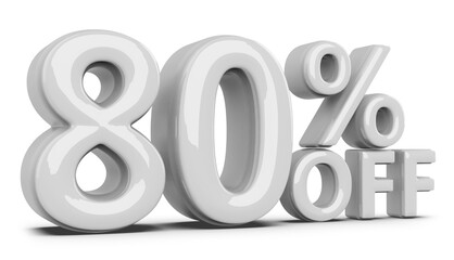 80 percentage discount number white 3d render