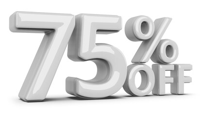 75 percentage discount number white 3d render