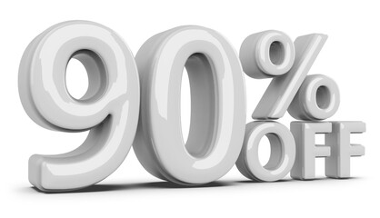 90 percentage discount number white 3d render