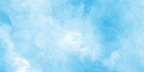 Beautiful and shinny cloudy blue watercolor background, sky blue shades light green paper texture, blurred and grainy Blue powder explosion on white background, Classic brush painted Blue sky. 