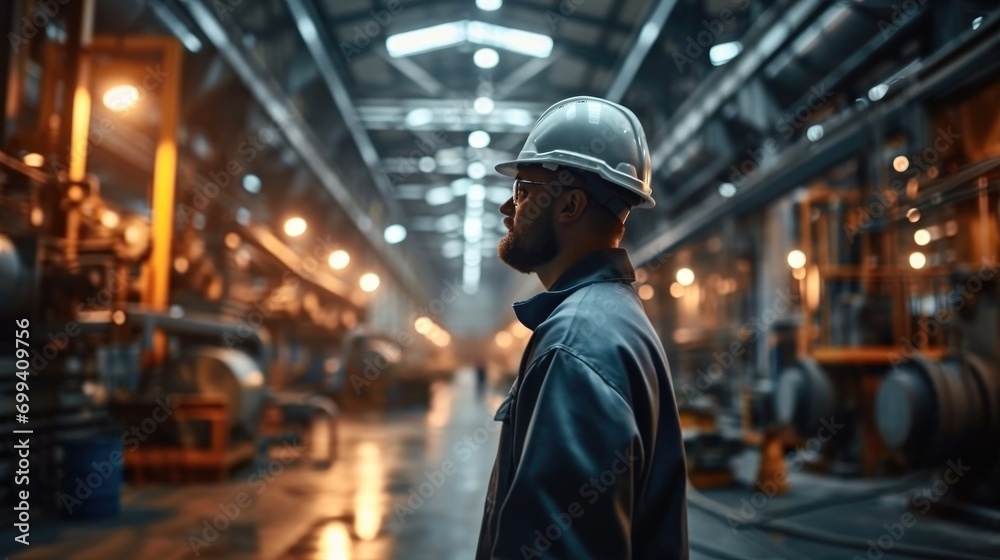 Poster engineer working at industry manufacturing. generative ai.