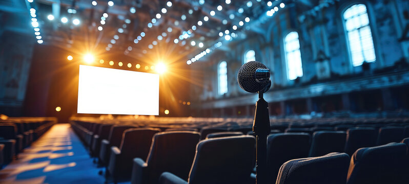 A press conference held in an open space. Generative AI.
