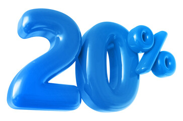20 percentage discount number blue 3d render