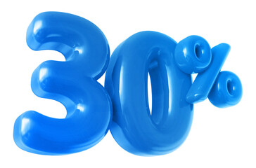 30 percentage discount number blue 3d render