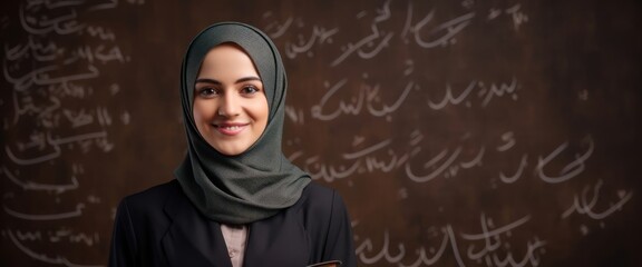 Arabic Female Professor Profession Career Attractive Background Generative AI - obrazy, fototapety, plakaty