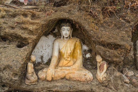 Cliffside Buddha Statues at Akauk Taung, Pyay, Myanmar