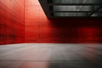 Fotobehang Empty abstract industrial interior with concrete floor and red room. Generative AI © Noah
