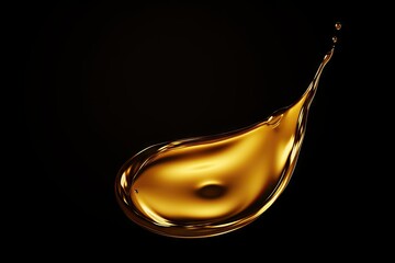 Golden Oil Drop Levitating on a Dark Background