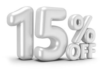 15 percentage off sale discount number white 3d render