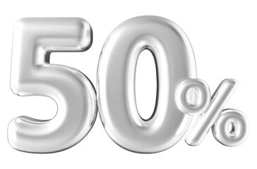 50 percentage off sale discount number white 3d render