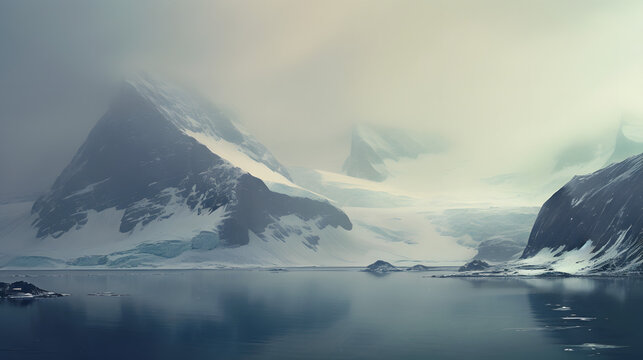 Icelandic landscape of snow covered iceberg mountains in polar regions