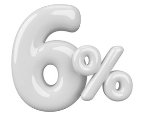 6 percentage off sale discount number white 3d render