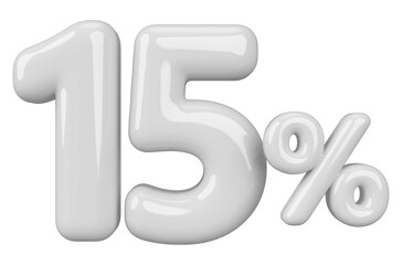 15 percentage off sale discount number white 3d render