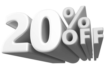 20 percentage off sale discount number white 3d render