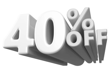 40 percentage off sale discount number white 3d render