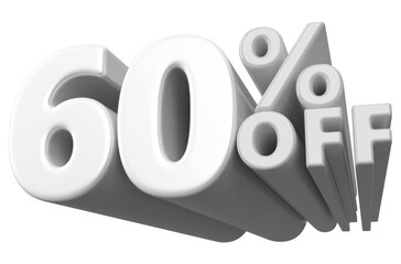 60 percentage off sale discount number white 3d render