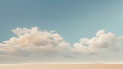 Beautiful sky on colorful gentle light day background. Sunny and fluffy clouds with pastel tone and idyllic pale blue and beige color backdrop. Picturesque generative ai
