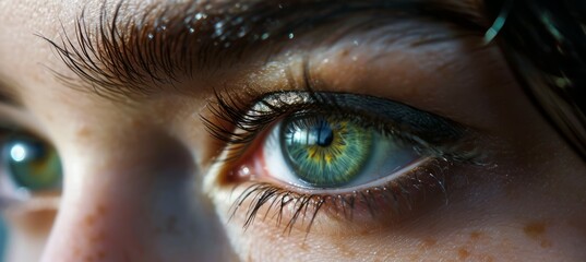 Closeup woman human eyes. Generative AI technology.