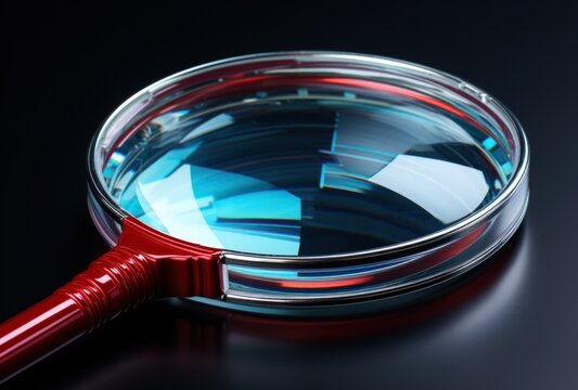 Red Handle Magnifying Glass on Dark Background