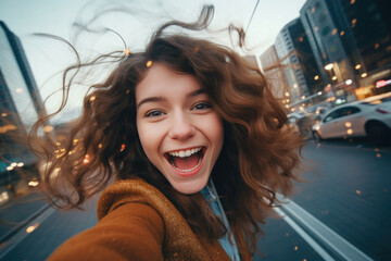 young and beautiful girl making selfie