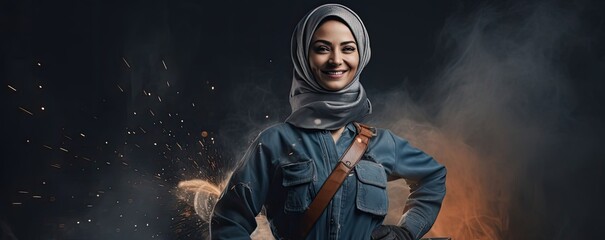 Arabic Female Welder Professional Employment Attractive Setting Generative AI