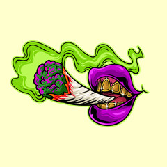 mouth smoking cannabis joint vector logo