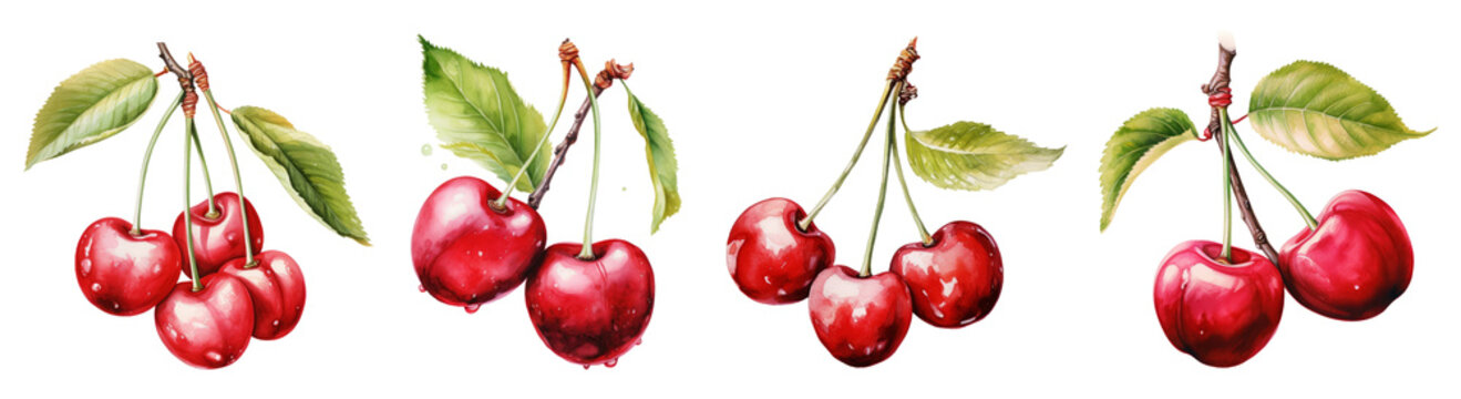 Watercolor cherries png collection