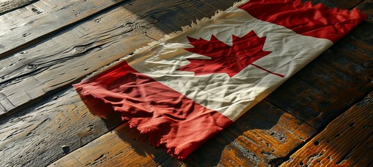Canada flag on wooden floor. Country independence day concept. Generative AI technology.