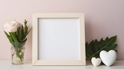 Elegant White Picture Frame with Heart Ornament and Greenery, Perfect for Valentine's Day Gift or Home Decor