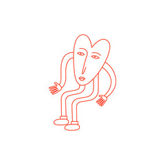 retro bright groovy heart, illustration of playful love hearts for valentine's day in line style