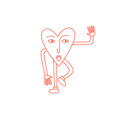 retro bright groovy heart, illustration of playful love hearts for valentine's day in line style