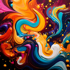 Abstract swirls of paint in a rainbow of colors.