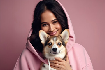 Young indian woman holding dog