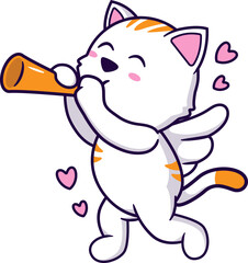 Cupid Cat Cartoon Character Flying and Blowing the Trumpet
