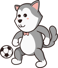 Cute Kawaii Pet Dog Playing Football, Kicking the Ball