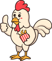 Chicken Character Standing Making an OK Sign Gesture Holding Chicken Popcorn