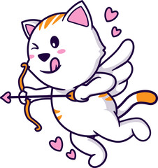 Cupid Cat Angel Flying with Love Arrow, Kawaii Chibi Character