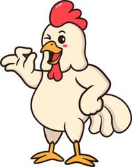 Winking Chicken Cartoon Character Standing Cool Kawaii
