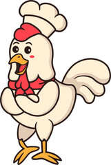 Chicken Chef Character Wearing Kitchen Hat Standing with Cool Pose