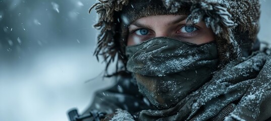 Closeup winter soldier. Generative AI technology.