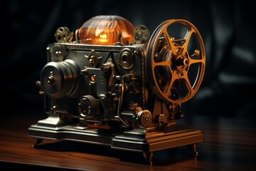 Obraz premium Vintage Film Projector, on an isolated Dark Brown background, Generative AI 