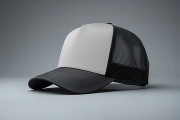 Poster Black and white trucker hat mockup, 3/4 view © vectornation
