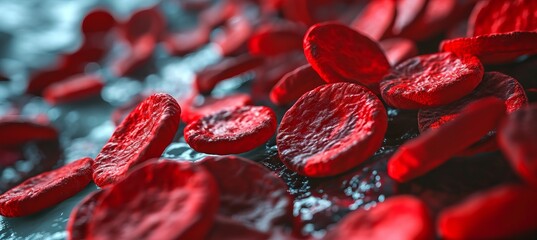 Microscopic red blood cells. Generative AI technology.