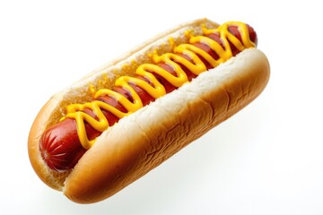 Yellow Mustard hotdog on white background