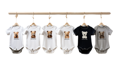 Capture Milestones and Moments with Personalized Baby Onesies Hanging in Sweet Harmony on White or PNG Transparent Background