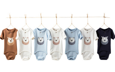 Infuse Your Nursery with Personalized Delight: A Row of Baby Onesies Waiting to Be Worn on White or PNG Transparent Background